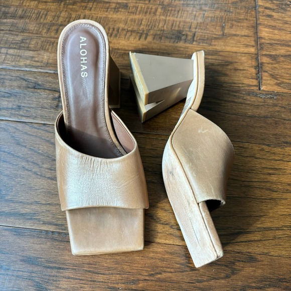 ALOHAS Shoes - Alohas Dune Brown Leather Heeled Sandals Sz 39 Made in Brazil